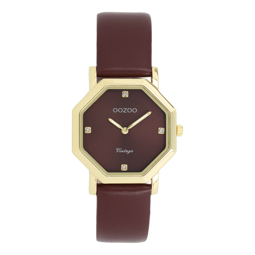 Gold coloured OOZOO with bordeaux leather strap